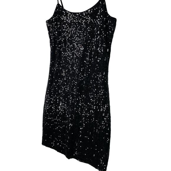 GB Stretch Sequin Mini Slip Dress Black Gianni Bini Juniors Large - Picture 4 of 8
